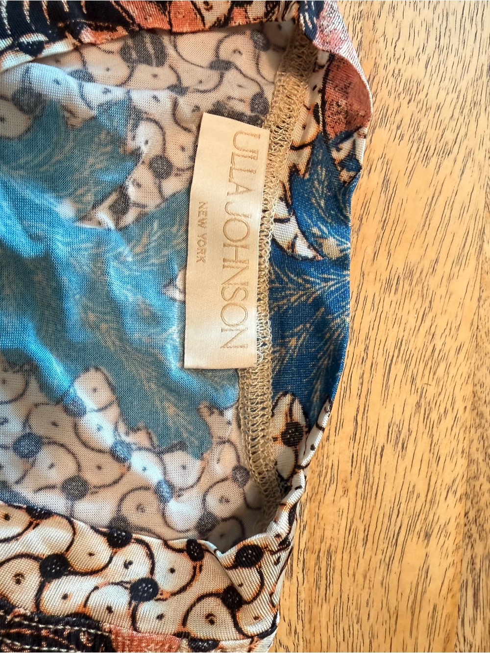 Ulla Johnson Cream Floral Long-Sleeve Crewneck Top with Pink and Blue Accents - Picture 3 of 3